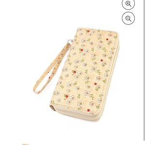 Beige Floral Double Zipper Wallet Clutch Organizer